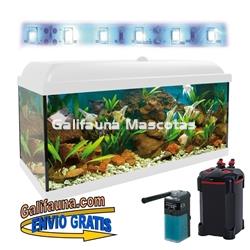 Acuario Kit Completo 100 Litros Tapa Blanca Aqua Led Filtro Int. Optimus